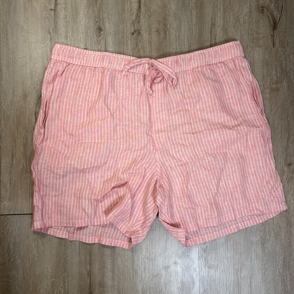 J Crew 100% Linen 7" Shorts Mens XXL 2XL Red Striped Relaxed Drawstring